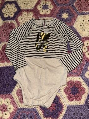Garanimals Black & White Striped LOVE Metallic Gold Baby Bodysuit